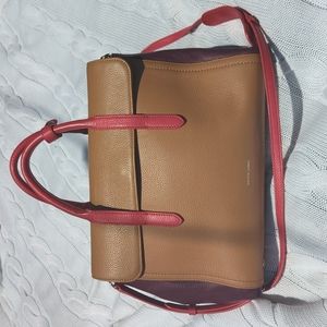 Draper James Brown Leather satchel with red accents